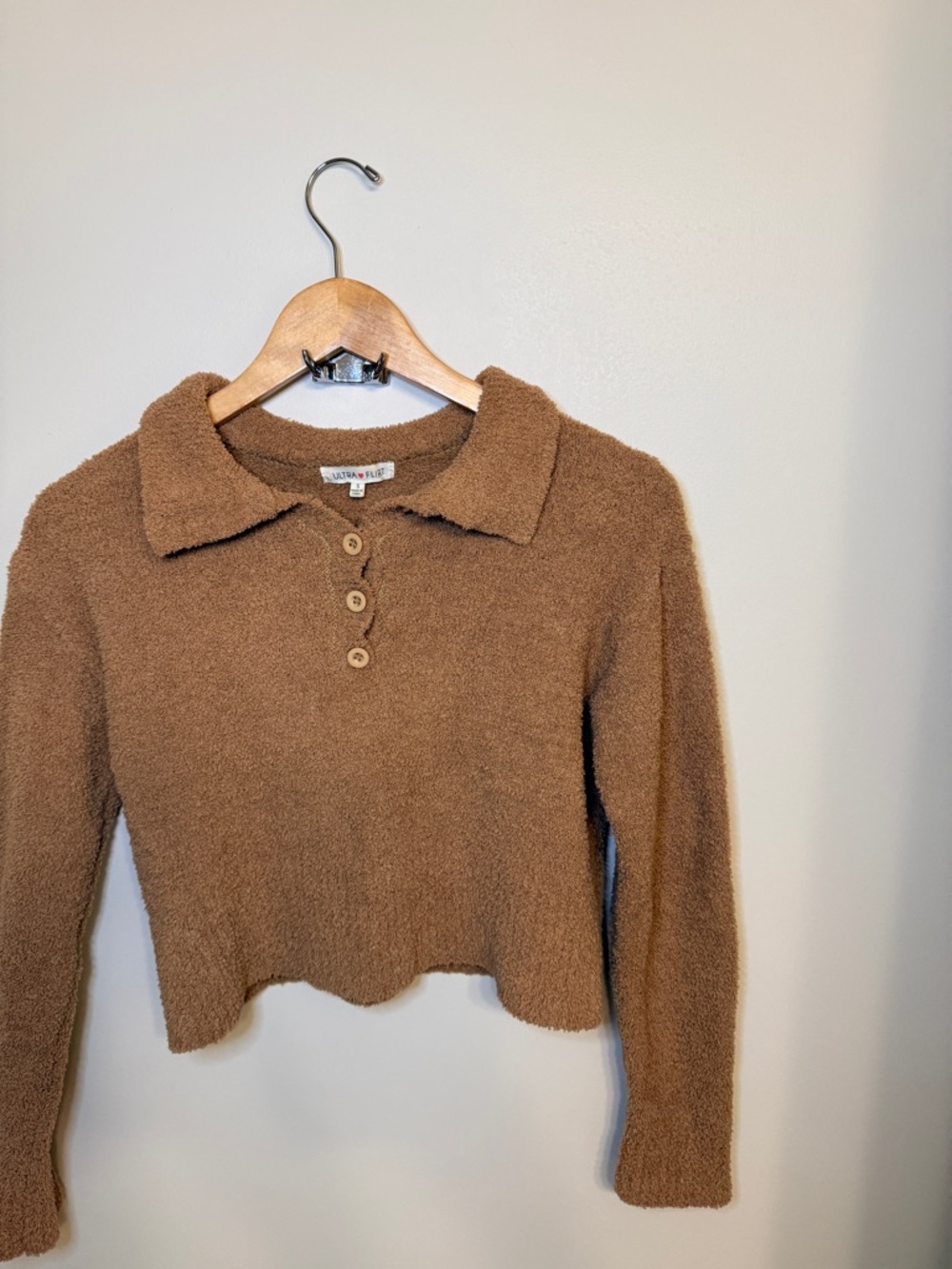 Ultra Flirt Tan Sherpa Button-Up Polo